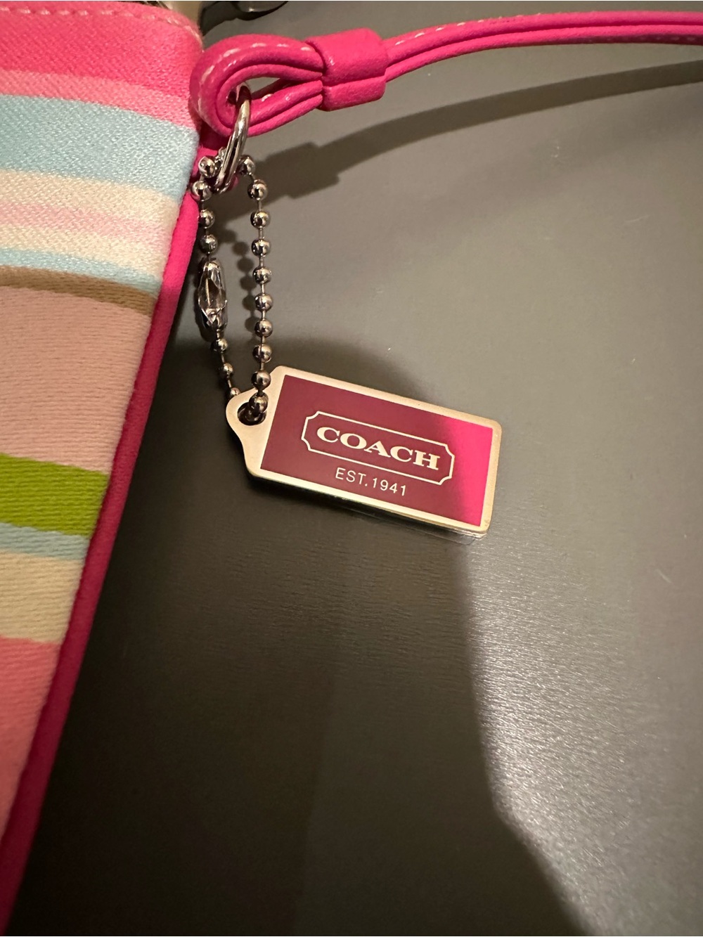 Coach Vintage Y2K SoHo multicolored stripe Pink Leather Trim wristlet - Picture 10 of 11